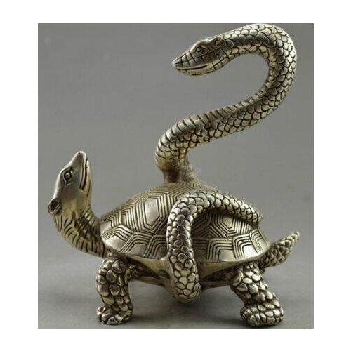 Collectible Decorate Old Handwork Tibet Silver Snake Tortoise Exorcism Statue