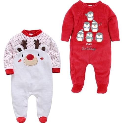 2PCS Newborn Baby Girls Sleepsuit Cartoon Warm Winter Infant Pajamas Chriatmas Toddler Pijamas De Bebe