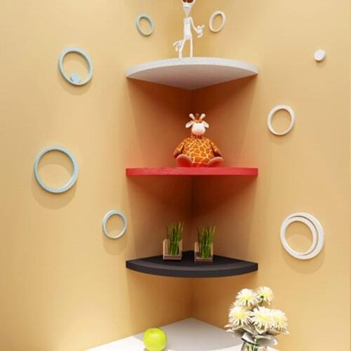 Creative Triangle Fan Shape Storage Rack Wooden Corner Shelf Decorative Wall-mounted Bookshelf Sundries Organizer (White)