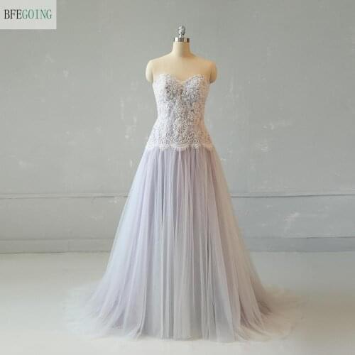 Tulle Lace Beading Sweetheart Strapless Sleeveless Floor-Length A-line Wedding gown Bridal dress Sweep/Brush train