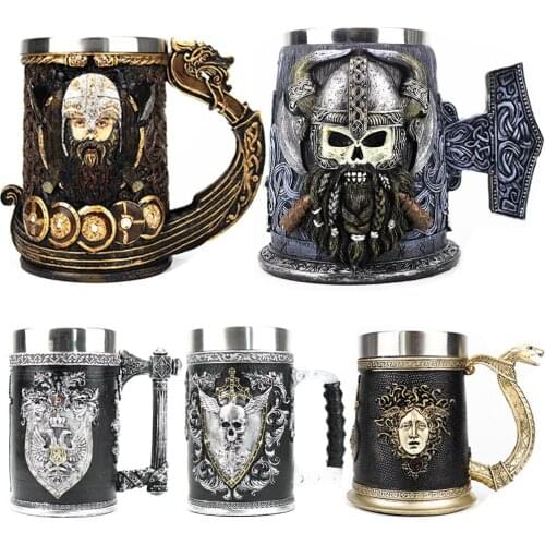 Danegeld Tankard Mug Viking Unique design Mugs Stainless Steel Insert Resin Beer Cup party Halloween gift