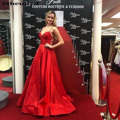Mbcullyd Cross Backless Red Prom Dresses Long 2020 Elegant Satin A-line Formal Vestido De Festa For Women Cheap Under 100