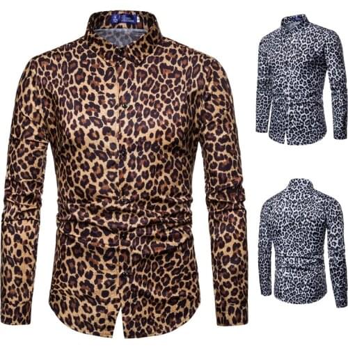 Fashion Mens Sexy Leopard Print Shirt Fashion Nightclub Party Prom Men Shirt Slim Long Sleeve Hawaiian Shirts