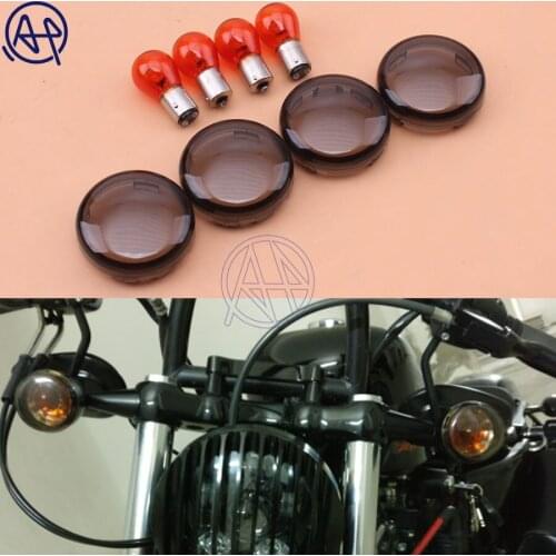 Motorcycel Turn Signal Light Smoke Lens & Amber Bulbs Universal For Harley Sportsters 2002-2006 Custom