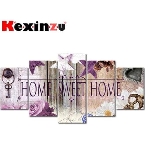 5pcs Full Square/Round Drill 5D DIY Diamond Painting Cross Stitch"Home Sweet" Multi-picture Combination Embroidery 5D Decor