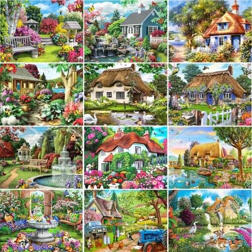 5D DIY Diamond Painting Garden Scenery Cross Stitch Kit Full Drill Square Embroidery House Mosaic Art Picture Craft Home Decor