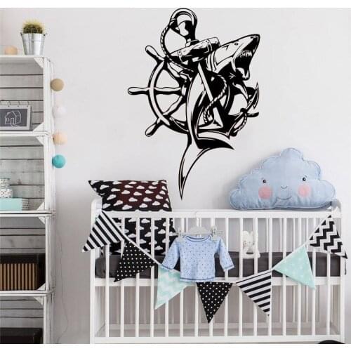 Ship Wheel Anchor Shark Wall Decal Nautical Sticker Home Interior Living Room Sea Ocean Decor Bedroom Wall Art Mural HY1279