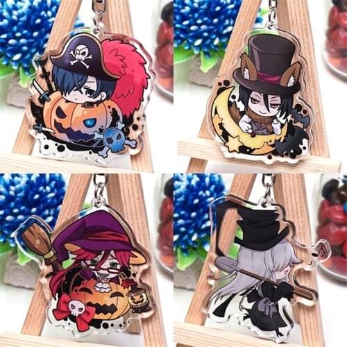 New Japan Cartoon Black Butler Anime Kuroshitsuji Pendant Two-sided Printed Keychain Collectible Keyring Halloween Gifts 1pcs