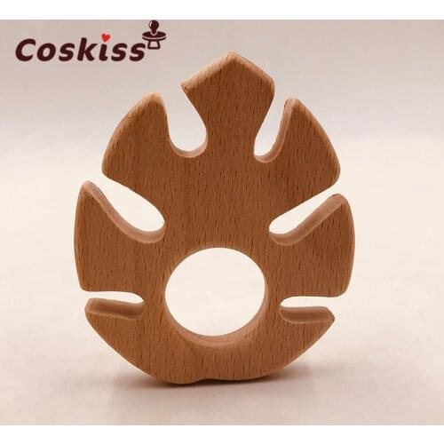 Organic Baby Teething Product Beech Wooden Banana leaf Teether DIY Wood Pendent Eco-Friendly Safe Baby Teething Chew Toys