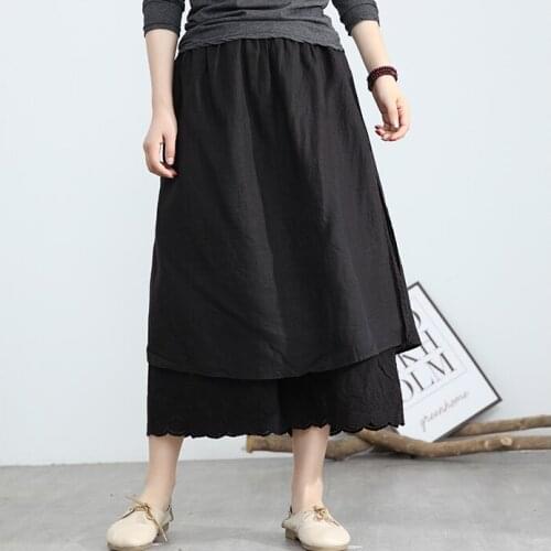 Autumn New Linen Vintage High-waisted Wide-leg Culottes Loose Literary Cotton linen Cropped Trousers Women