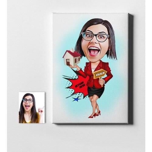 Personalized Women 'S Real Estate Consultant Cartoon Canvas Table (50x70 cm.) 2 gift Home Decoration Special Design Home Office Business