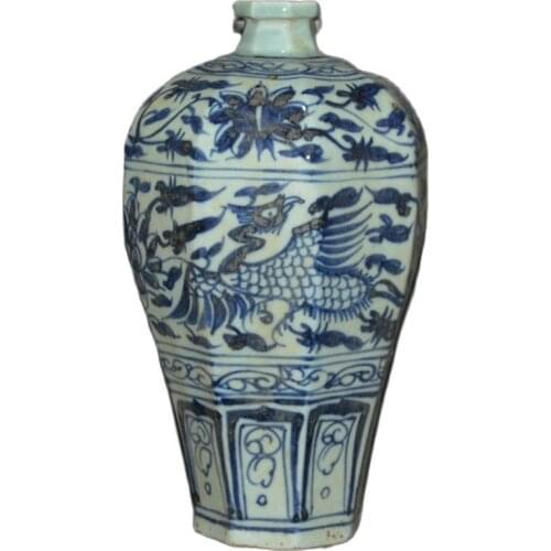 Early collection of hand-painted blue and white phoenix pattern plum vase ornaments of Yuan Dynasty