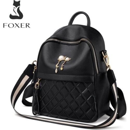 FOXER Women Backpack Genuine Leather Ladies Travel Rucksack Stylish Vacation Backpack for Female Commuter Shoulder Bag 9113041F