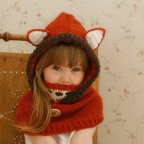 Baby Kids Warm Animal Ear Hats Knitted Coif Hood Scarf Beanies for Autumn Winter Fun Animal Hats