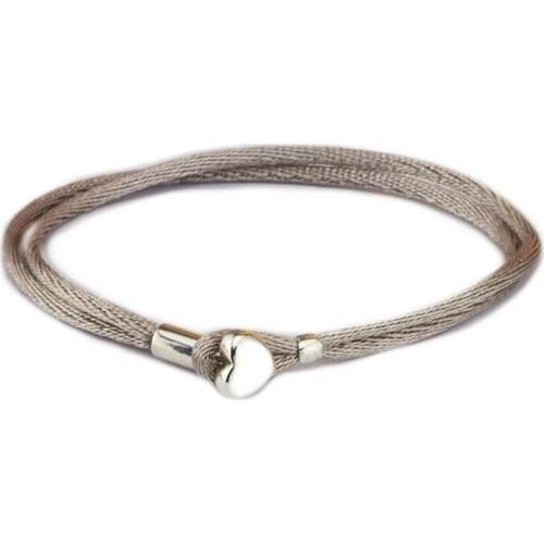 Grey Green Fabric Cord Bracelets 100% 925 Sterling Silver Fine Jewelry For Women Wholesales Free Shipping