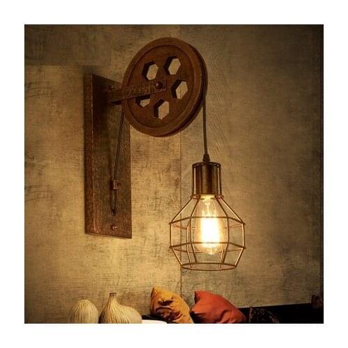 Loft Style Iron Pulley Vintage Wall Light Fixtures Industrial Wind Edison Wall Sconce Stair Bedside Wall Lamp Indoor Lighting