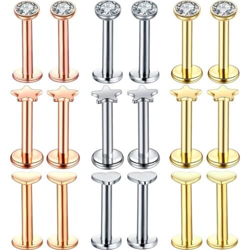 16G 8mm Labret Star Heart Monroe Tragus Lip Lobe Cartlidge Body Piercing Jewellery
