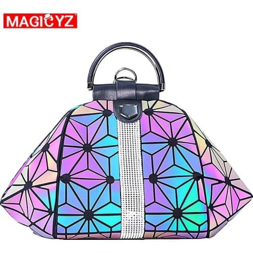 Women Multi-purpose holographic Deformed handbag irregular geometric luminous hobos bag girl shoulder bag Semicircle handle Tote