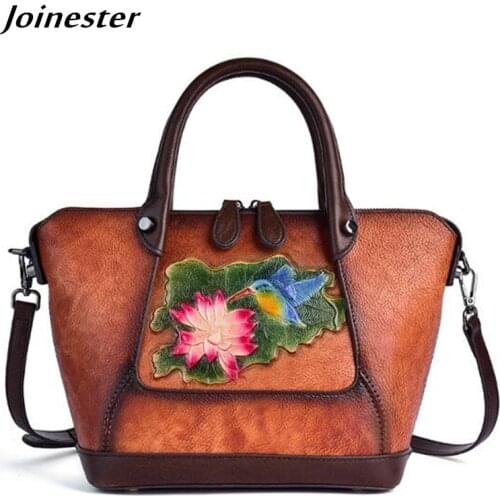 Genuine Leather Woman Messenger Shoulder Bag Vintage Casual Tote Ladies Ethnic Handbag Women Crossbody Bags Embossing Purses