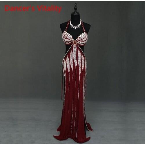 Belly Dance Performance Clothing High-level Custom Green Fruit Wine Red Semi Integrated Oriental Dance suit Women Bellydance Out