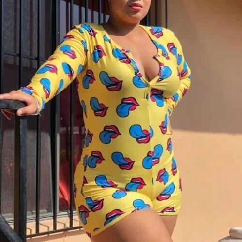 Womens Sexy Deep V Neck Shorts Jumpsuit Floral Long Sleeve Home Wear Bodysuit One Piece Pajama Overall Outfits