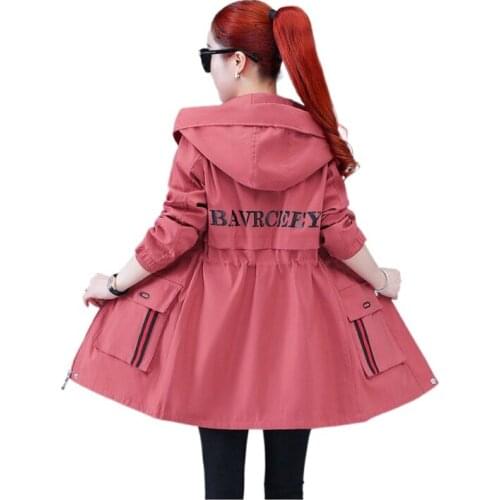 Spring Autumn Womens trench coat New Korean Fashion Slim Mid-Length Hooded Loose Student Jacket