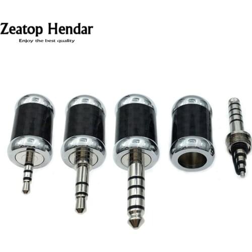 10Pcs Rhodium Plated Copper 2.5mm 4Pole / 3.5mm 3Pole / 4.4mm Balanced Male Audio Plug Carbon Fiber 8mm Tailed Hole Connector