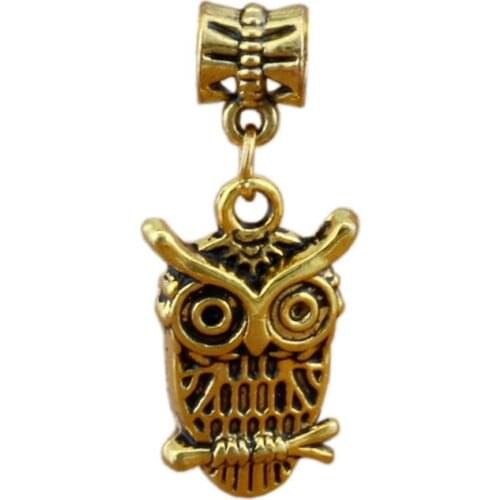 100pcs/lot Dangle Ancient gold Owl Charm Big Hole Beads Fit European Charm Bracelet Jewelry 14x34mm A-231x