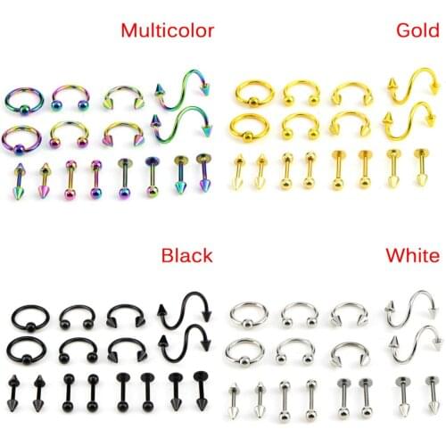 16PCS/Set Women Eyebrow Piercing Jewelry Surgical Steel Body Spiral Body Piercing Jewellery Spiral Belly Tongue Bar Ring New