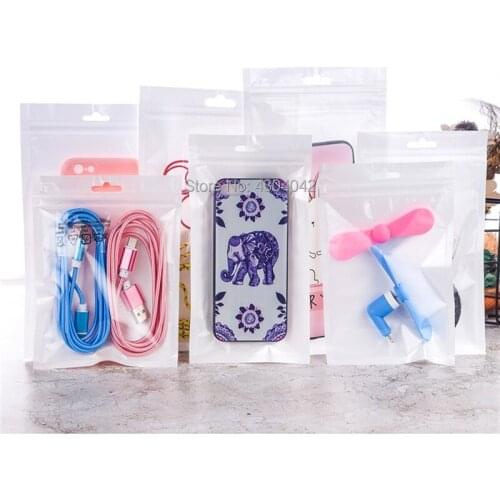 200pcs 7 Size Plastic Zipper Clear Retail Packaging bags for iphone 8PIN 2M USB cable Accessorys best pp hang hole Package bag