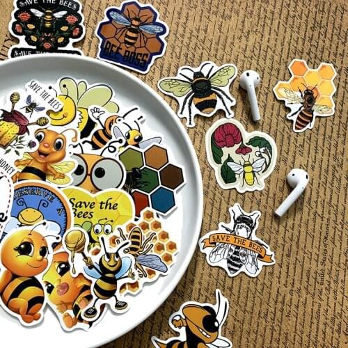 50Pcs/lot Cartoon Industrious little bee Stickers For Snowboard Laptop Luggage Car Fridge Car- Styling Vinyl Decal Home Decor