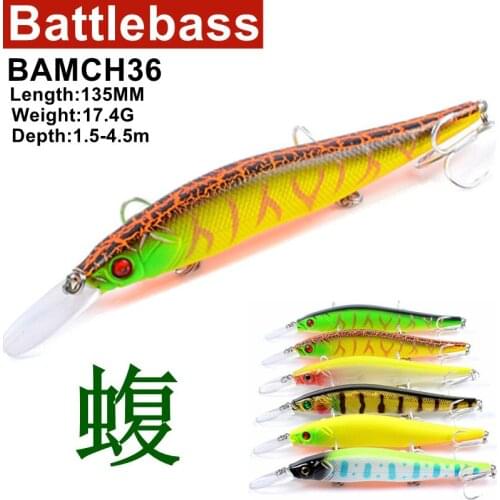 BATTLEBASS Fishing lures Minnow High Quality Tackle 135mm 17.4g Wobblers Crankbait with4# Hooks 3D Eyes BAMCH36