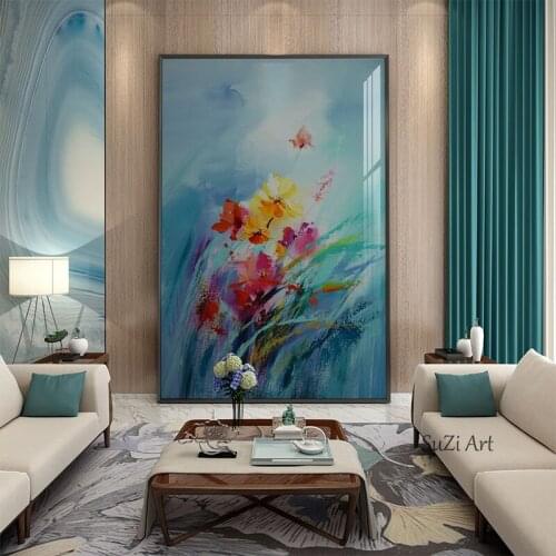 Big 100% Hand-painted Floral Purple Abstract Oil Painting Modern Wall Art Living Room No Frame Picture Home Decoration Painting