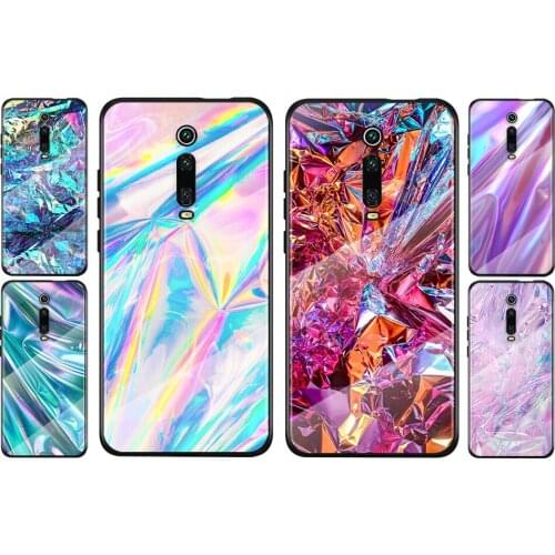 Tempered Glass Cover Glitter Iridescent Color For Xiaomi Redmi K40 K30 K20 9T 9C 9A 9 8A 7 Pro Plus Shockproof Capa Phone Case