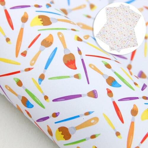 David accessories 20*33cm Back to School Printed Smooth Faux Leather Sheets For Bows Synthetic Leather DIY Handmade ,1Yc10171