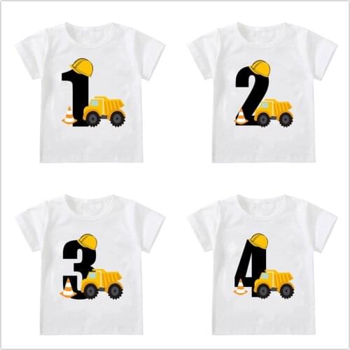 Kids Boys T-shirts Baby Short Sleeve Excavator Tops Children Fashion Tshirt 1 2 3 4 5 Years Boy Construction Birthday Shirt