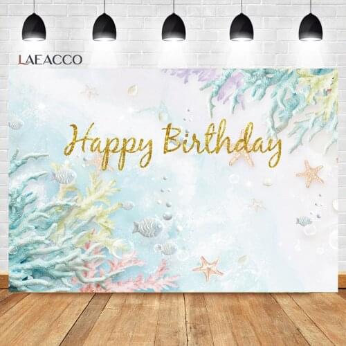 Aeacco Birthday Photo Backdrops Seabed Seaweed Coral Starfish Fish Baby Shower Photography Backgrounds Photophone Photo Studio