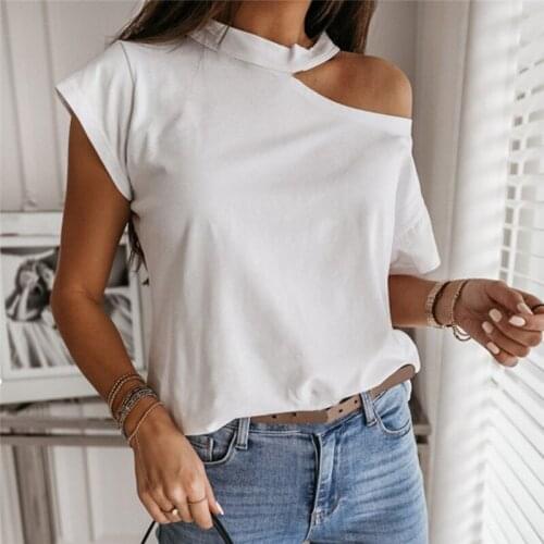 Girls T Shirt Off Shoulder Short Sleeve White Solid Black Ladies T Shirts Halter 2020 Summer Fashion Casual T Shirts Tops Women