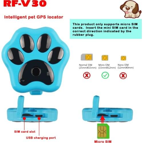 Mini GPS Tracker RF-V30 Animal Pets Tracker Waterproof Anti-lost Locator Smart Locator Geo-fence Voice Monitoring