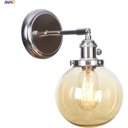 IWHD Amber Glass Ball Wall Lights For Home Bedroom Mirror Stair Switch Nordic Modern LED Wall Lamp Apliques Luz Pared Wandlamp