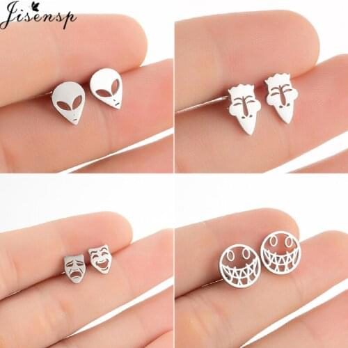 Jisensp 2021 New Creative Personality Alien Shape Earrings Female Simple and Funny Party Jewelry Stainless Steel Accessories