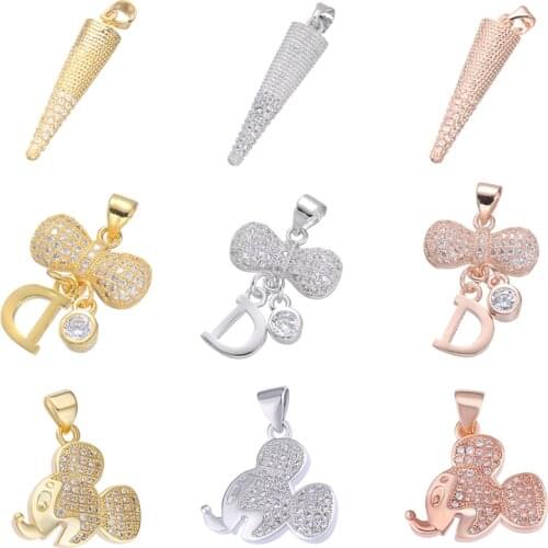 Juya 2pcs DIY Gold/Rose Gold Micro Pave Zircon Decorative Charm Pendants For Women Fashion Christmas Gift Jewelry Making