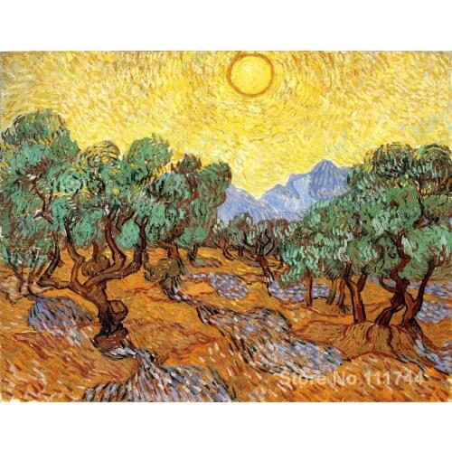 Paintings by Vincent Van Gogh Olive Trees with Yellow Sky and Sun Hand painted art on canvas High quality