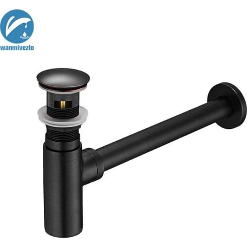 Bathroom Sink Round Bottle Trap Solid Brass Bottle Waste P-Trap Drain Kit Tube and Pop Up Drain Stopper with Overflow Bronze