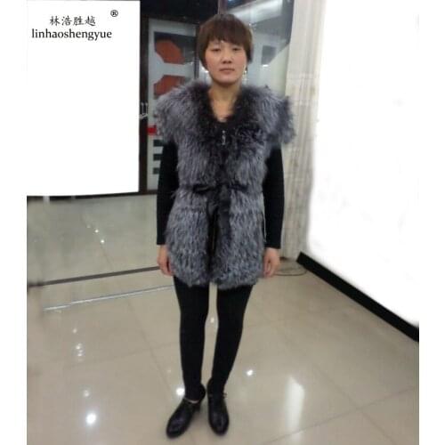 Linhaoshengyue 2015 Silver Fox Fur Coat Teamed with Short Sleeves Real Fox Fur
