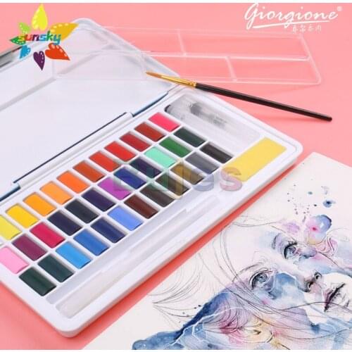 Giorgione Watercolor painting set Solid powder cake Children watercolor painting pen portable box 24/36/48 color art supplies