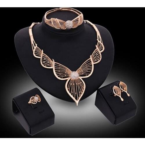 Princess Sweet Jewelry Set KC Gold Plated Hollow Necklace Bangle Ring Earring