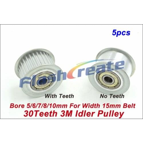 5pcs 30 Teeth 3M Idler Pulley Passive Pulley Bore 5/6/7/8/10mm For Width 15mm 3M Timing Belt 30T 30Teeth 3M Tension Pulley