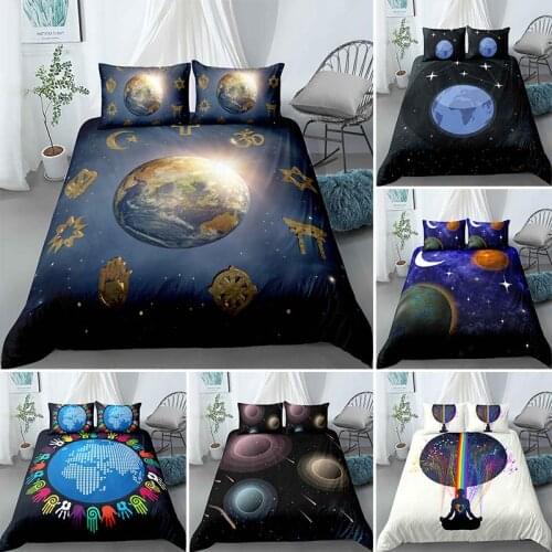 Night Sky Planet Psychedelic Duvet Cover With Pillowcase Single Double Queen King Quilt Covers Home Textile Space Bedding Set