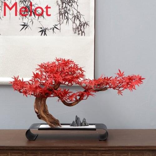 New Chinese Artificial Bonsai Small Sand Table Welcome Pine Root Carving Desktop Living Room Hallway Ornaments